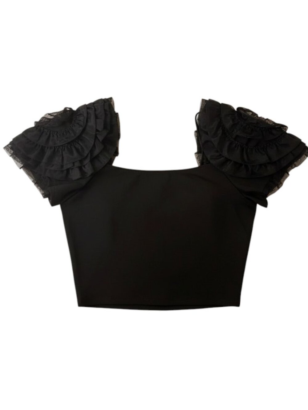 NWOT Clover Canyon Black Organza Ruffle Sleeve Off Shoulder Crop Top Going Out